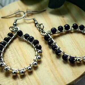 Teardrop Earrings with Blue Sandstone and Silver Accent Beads